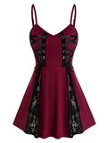 Spaghetti Strap Tank Top women Lace Insert Gothic Style Sleeveless Shirts Summer Ladies Punk Sling Tops Goth Camis Tshirts