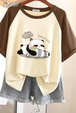 100% Cotton L-3XL T Shirt Plus size Print Tshirt Short Sleeve Patchwork Women Top Summer Couple O Neck Oversize T