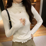 Velvet Bottomed Blouse With A New Autumn And Winter Black Semi-High Collar And A Polished Woolen Blouse In The Middle Of The Ear.-Outfit