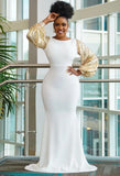 Elegant Gold Sequins Puff Sleeve White Mermaid Evening