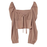 Bow Collar Long Sleeve Shirt Short Umbilly Pure Lust Wind Shoulder Coat