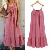 Bohemian Solid Ruffle Dress Women's Summer Sundress ZANZEA Casual Spaghetti Strap Midi Vestidos Female Holiday