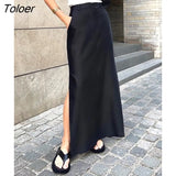 Black Loose Long Skirt Women A-Line Zip Skirts Ladies Elegant Autumn Skirt Female With Pocket Ankle-Length