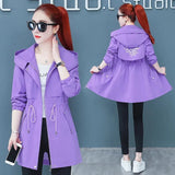 Trench Coat 2021 Autumn New Drawstring Hooded Mid Long Overcoat Plus Size 5XL Female Windbreaker Basic Coats Casual