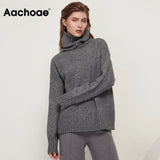 Elegant Solid Knitted Two Piece Set Women Turtleneck Batwing Long Sleeve Loose Sweater Full Length Casual Wide Leg