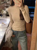 Color Design Feel Small Waist Long-Sleeved T-Shirt Women's Autumn New Round-Neck Blouse Slim And Skinny Bottomed Shirt-Outfit