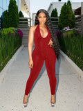 Summer Sexy Pink Jumpsuits For Women 2022 Halter Sleeveless Backless Bodycon Blue One Piece Outfits Rompers Women