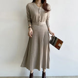 Elegant V-Neck Single-Breasted Thicken Sweater Dress Women 2022 Autumn Winter Knitted Belted Female A-Line Long Dresses