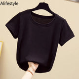 Popular Light Thin High Elastic Fashion Casual Round Collar Short Sleeve T-Shirt Brand High Quality Pure Cotton Women'S