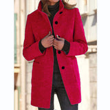 Autumn And Winter Retro Button-Collar Hair Coat Women's