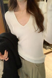 Wind Black Thin V-Neck Knitted Sweater Women's Autumn And Winter New Ins100 Long-Sleeved Blouse-Outfit