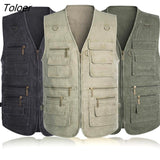 Men Cotton Multi Sleeveless Pocket Waistcoat Plus Size Outdoor Shooting Fishing Hiking Vest Jacket Male