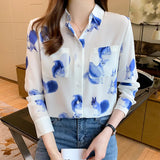 chic flower print Women's chiffon Blouses elegant ladies shirts 2021 Spring Autumn Long Sleeve Shirts Tops Blusas