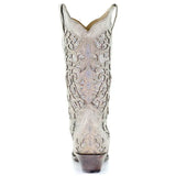 Women Autumn Winter Glitter Inlay and Crystals Boots Pointed Toe Retro Thick Heel Western Boots Shoes Elegant White Knee