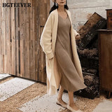 Stylish Chic Oversized Knitted Cardigans for Women V-neck Soft Warm Loose Female Sweater Cardigans Autumn Winter
