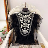 Korean Summer New Ruffles Lace 2 Piece Sets Blouse Sleeveless Perspective Shirt Polka Dot Mesh Mujer Blusas