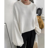 Blue Big Size Knitting Sweater Round Neck Long Lantern Sleeve Women Pullovers New Fashion Tide Autumn Winter 2022
