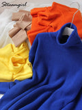 Women Winter Turtleneck Sweater Oversized Loose Pullover Womens Blue Sweaters 2022 Orange Sweater Women Turtleneck Oversize