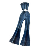 Hot Diamond Cowboy Suit Women's Summer Sleeveless Chest Vest + High-Waisted Denim Horn