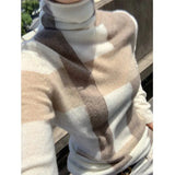 New Cashmere Sweater Women's High-Neck Color Matching 100% Pure Wool Pullover Fashion Plus Size Warm Knitted Bottoming