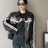 Women's Explosive Bow Zip Leather Jacket Jacket