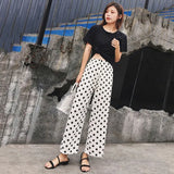 Women Korean Style Spring Summer Point Wide Leg Womens High Waist Chiffon Elegant Breathable Comfortable Trendy