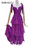 Casual Solid Dress For Women Square Collar Sleeveless High Waist Cascading Ruffle Dresses Female 2022 Summer