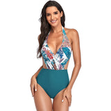 Print One Piece Swimsuit Women Sexy Halter Swimwear Push Up Monokini Backless Bathing Suits Summer Beach Wear Swimming