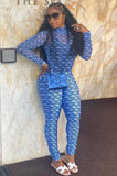 Print Blue Tight Sexy Shirt and Legging