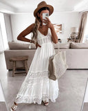Women's Dress Casual Lace Splicing Sleeveless Long