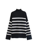 Women Striped Thick Warm Turtleneck Female Oversize Long Sleeve Pullover Sweater 2022 Autumn Fashion Vintage Loose Knit
