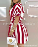 New Black And White Striped Waist Shirt Dress For Women-Outfit