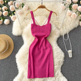 Knit Solid Women Summer Dress 2022 Slim Vacation Elegant Temperament Chic Backless Ladies A Line Midi