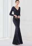 Winter Elegant Deep V Neck Long Sleeve Slit Cocktail Eevening