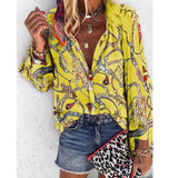 Blouse V-neck Long Sleeve New Design Plus Size Chains Print Loose casual Shirts Womens 2020 Tops And Blouses blusas