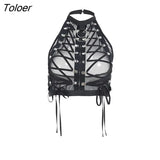 Punk Sexy Hollow Out Backless Caims Bandage Ring Crop Top Tank Top y2k Traf Mesh Exotic Vintage Women