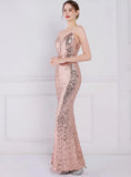 Vintage Strap Sleeveless Solid Sequined Mermaid Evening