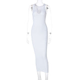 Summer Ribbed Knitted V Neck Black Long Dress Women Sleeveless Slim Party Club Elegant Female Bodycon Midi Dress Streetwear