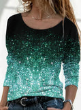 Long Digital Printing Sleeve Loose Neck Casual Pullover Print