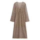 Wind Spring City Casual Loose-Fitting Sleet Shirt Dress V Collar Long Beads Of The Flute Dress