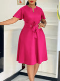 Women's 2025 Summer Fashion Temperament Solid Color Bonded Short Sleeves Grand