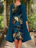 Dress for Women Print Vintage Fake Two Piece Cardigan Dress Elegant Chic Ladies 2023 Spring Summer Harajuku Casual Dresses-Outfit
