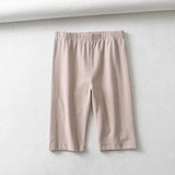 women cotton high waist elastic pure color slim Knee-Length bike shorts