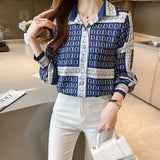 fashion printing ladies silk shirts 2022 Spring Summer women's blouses Long lantern sleeve mujer blusas female