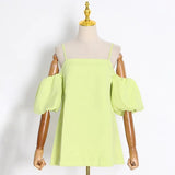 Slim Shirt For Women Square Collar Short Sleeve Off Shoulder Blouses Female Summer Clothing Style New 2022