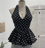 Want To Show The Back Hanging Neck Tie With Wave Point Sling Vest Skirt Sleeveless Doll Shirt Short Top