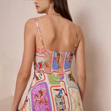 Women's Suspension Printed Vacation Style Sleeveless Dress Lace Decoration