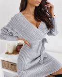 Off Shoulder Sweater Dress Women Backless Knitted Jumper Sexy Female Long Sleeve Spring Fall Elegant V Neck See Through