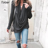 Women Casual Long Sleeve T Shirts Tee Tops Fashion Spring Autumn Irregular Style Cross