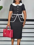 Women's New Summer Short-Sleeved Fashion Temperament OL Tongle Color High-Waisted African